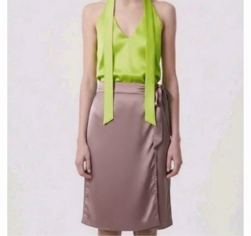 Wildfang Empower Satin Wrap Skirt Mauve Midi Womens Size Medium NWT